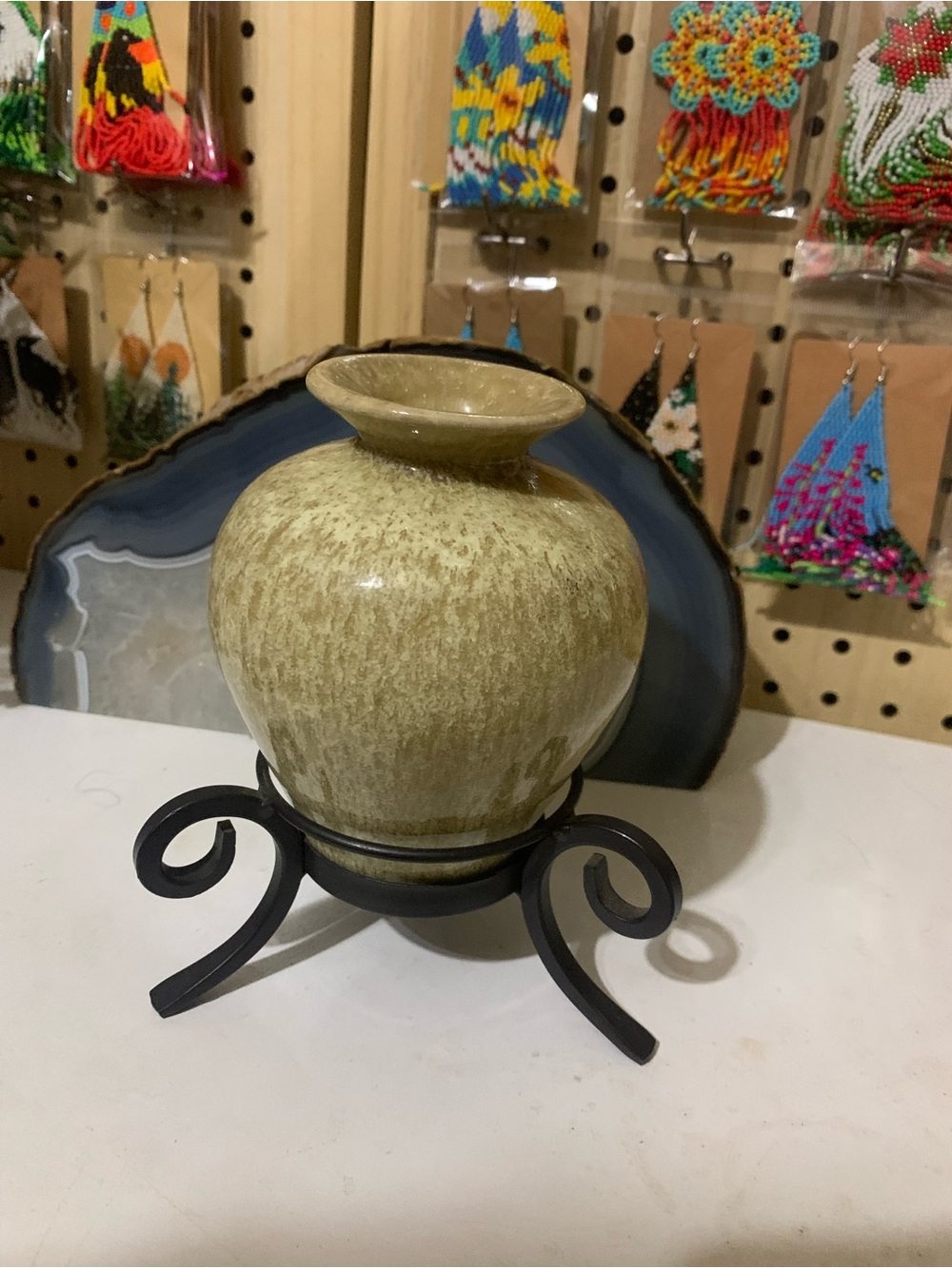 Hand Crafted Olive Green Glazed Ceramic Vase